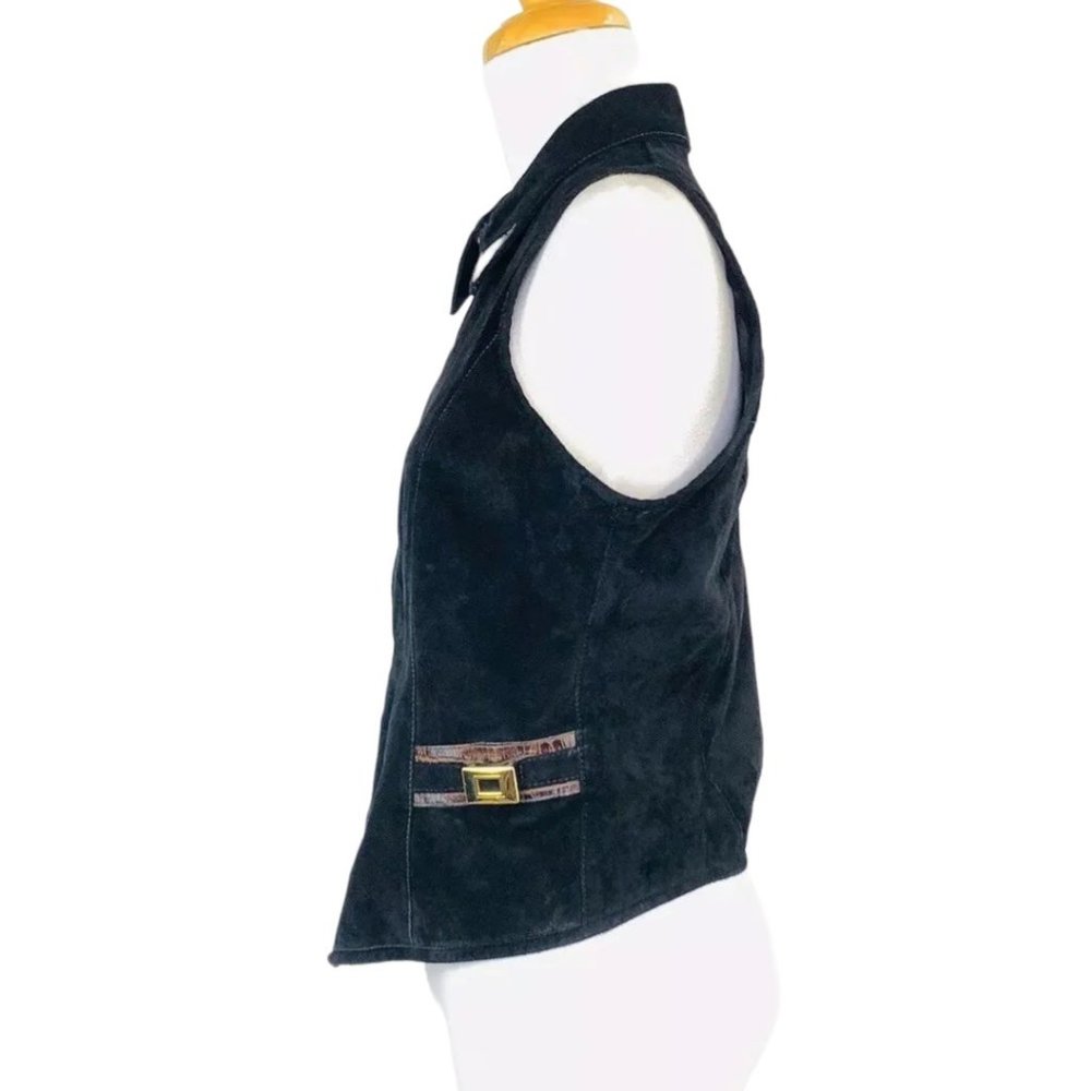 St. Maarten Dallas Suede  Biker Vest Croc Leather Trim Vintage  Full Zip M USA - Picture 3 of 8